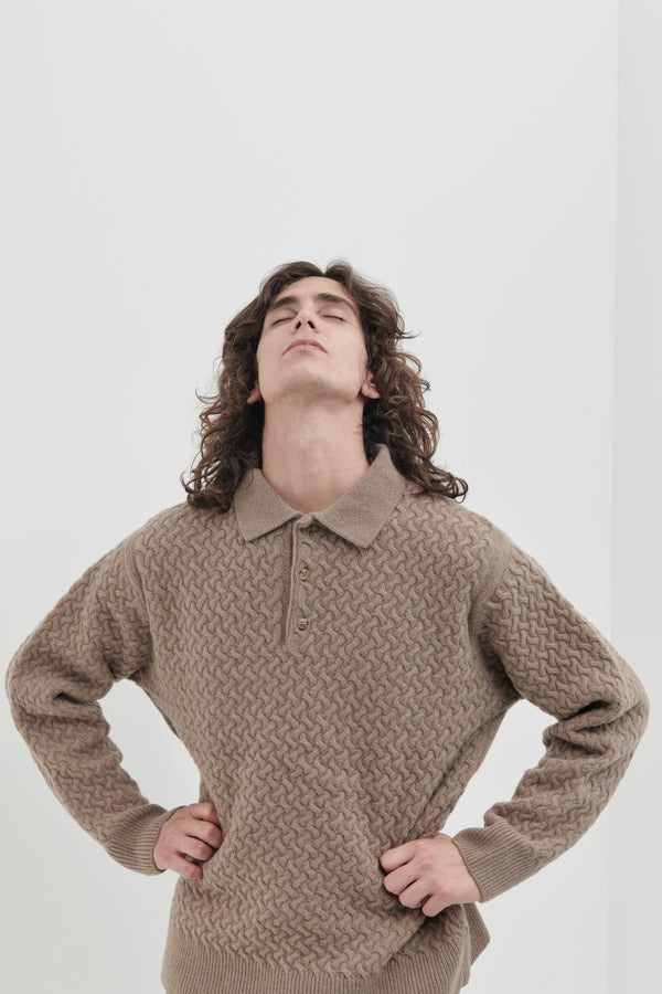 Polo in punto canestro in Cashmere e Lana