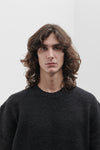 Brushed crew neck in buttoned Merino wool
