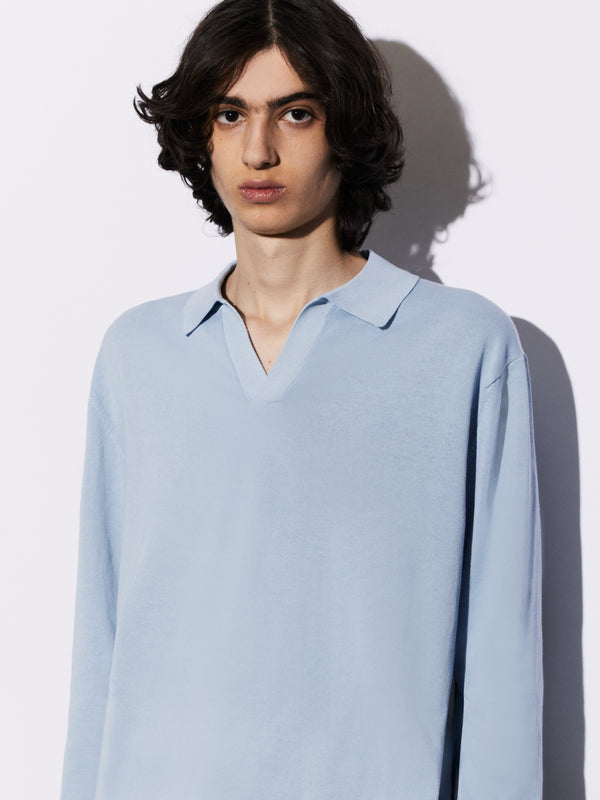 Polo senza bottoni a Maniche Lunghe in Cotone Leggero