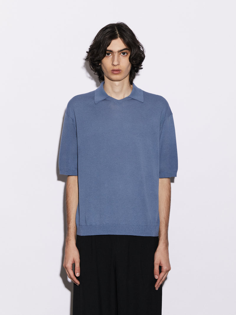 Polo con scollo a V in Cotone e Seta