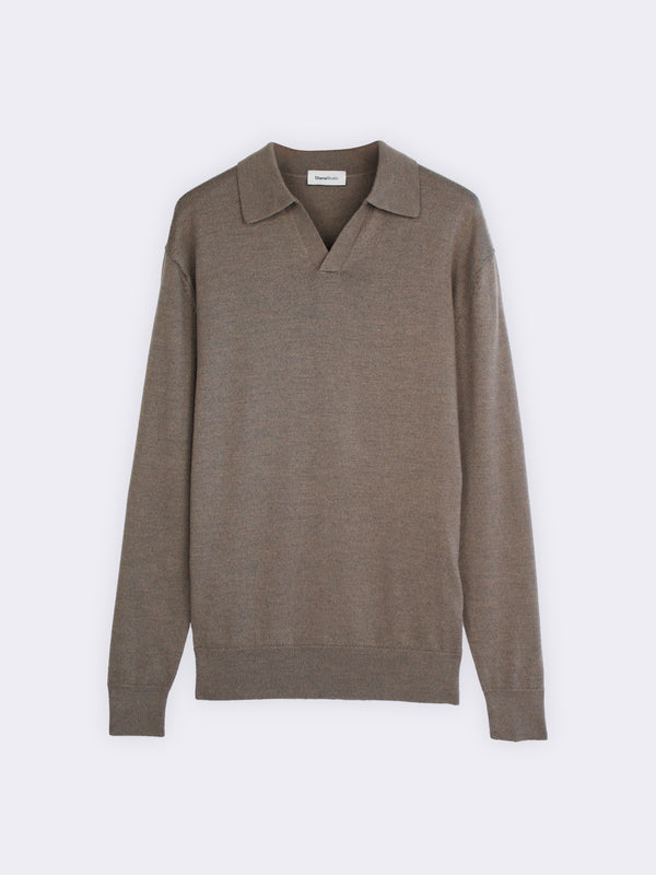 Buttonless polo shirt in extra-fine Merino wool