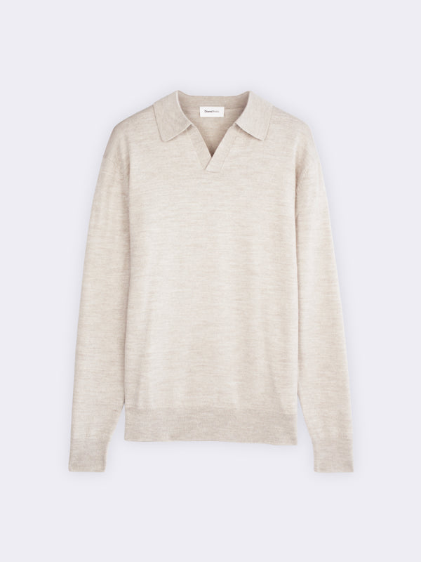Buttonless polo shirt in extra-fine Merino wool