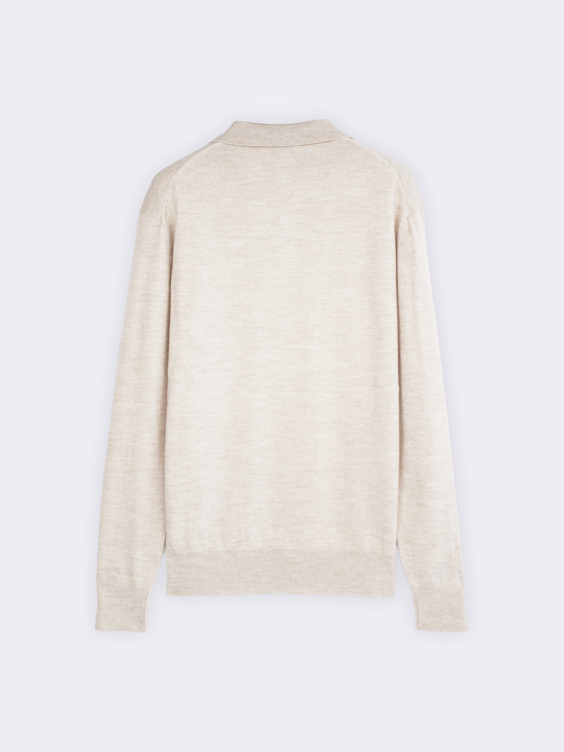 Buttonless polo shirt in extra-fine Merino wool