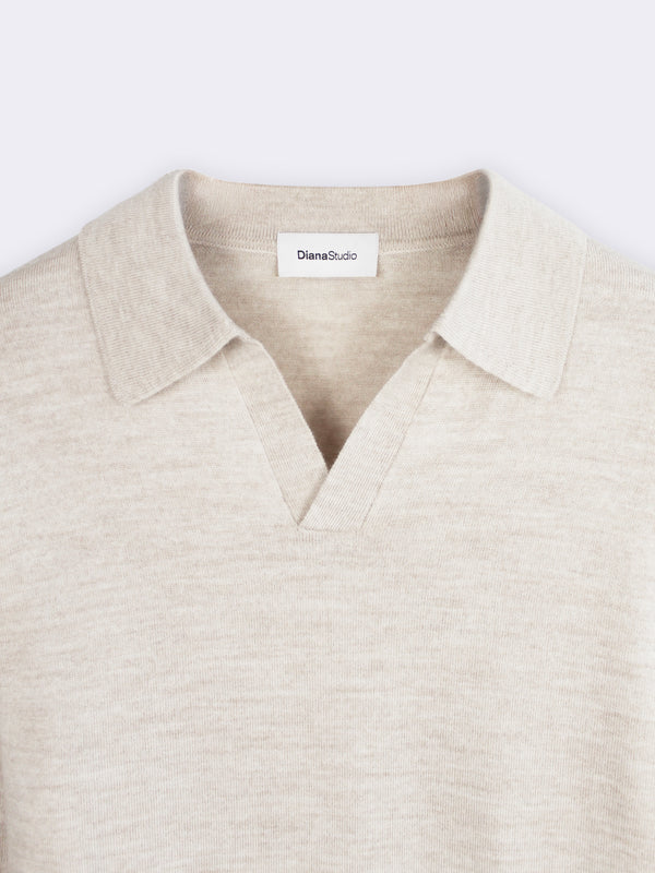 Buttonless polo shirt in extra-fine Merino wool