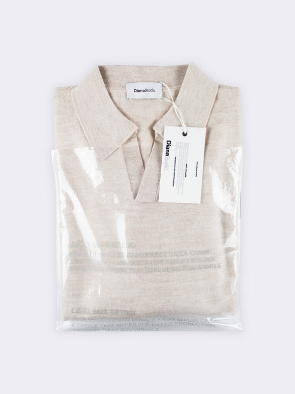Buttonless polo shirt in extra-fine Merino wool