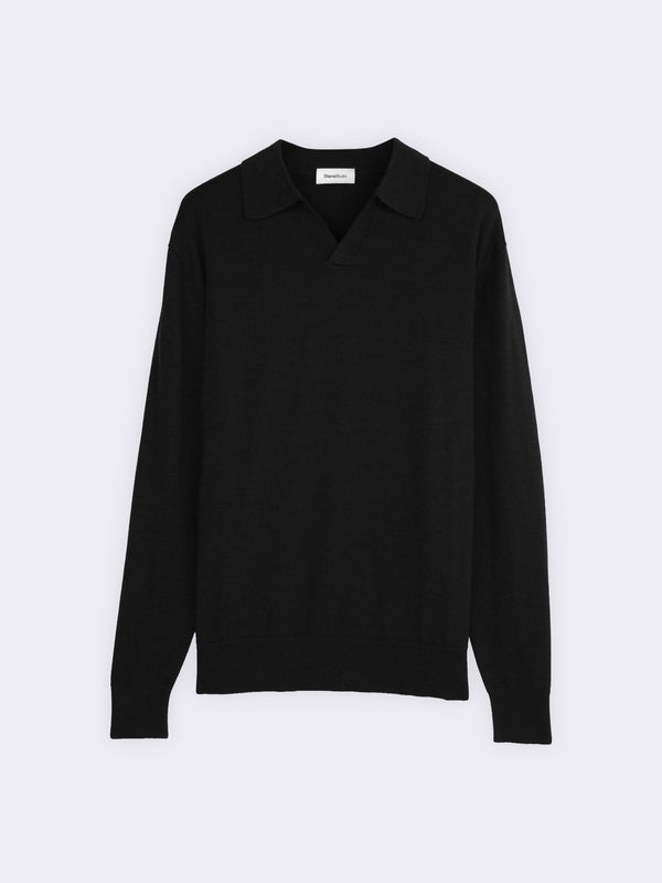 Buttonless polo shirt in extra-fine Merino wool