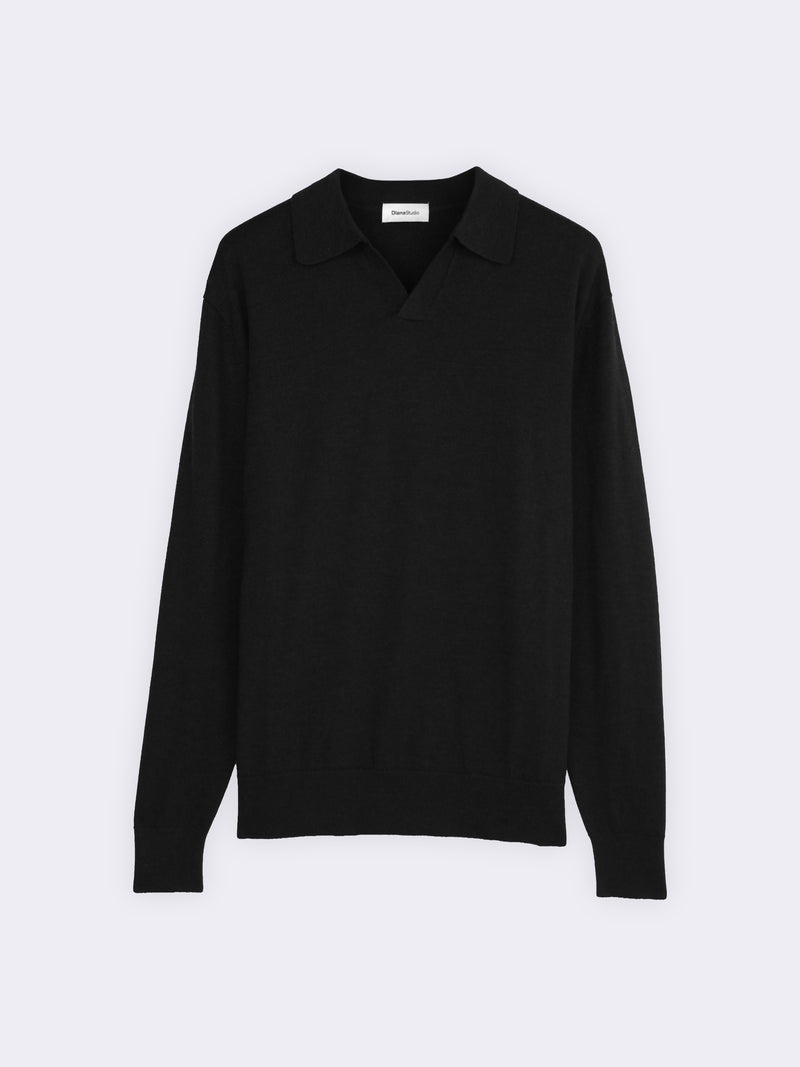 Buttonless polo shirt in extra-fine Merino wool