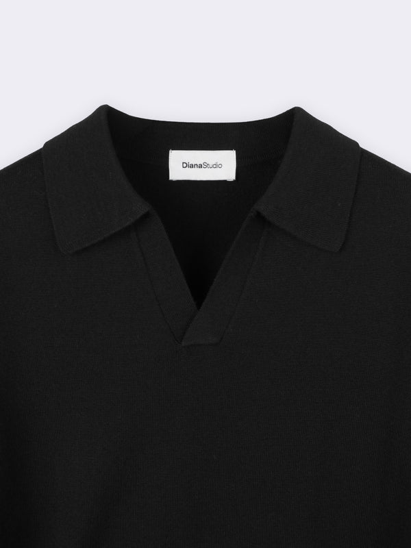 Buttonless polo shirt in extra-fine Merino wool