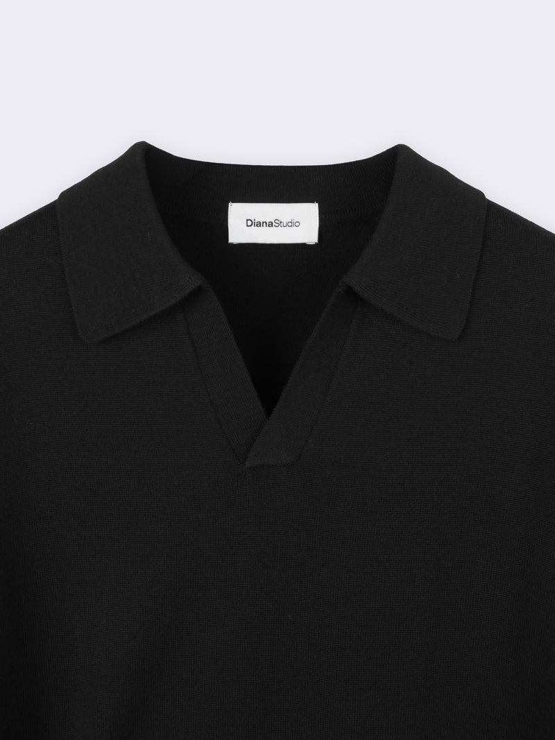 Buttonless polo shirt in extra-fine Merino wool