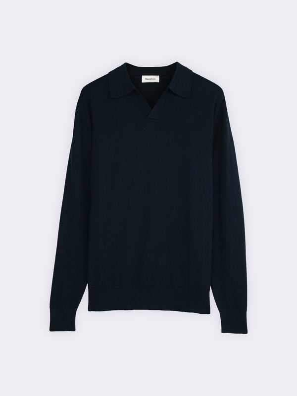 Buttonless polo shirt in extra-fine Merino wool