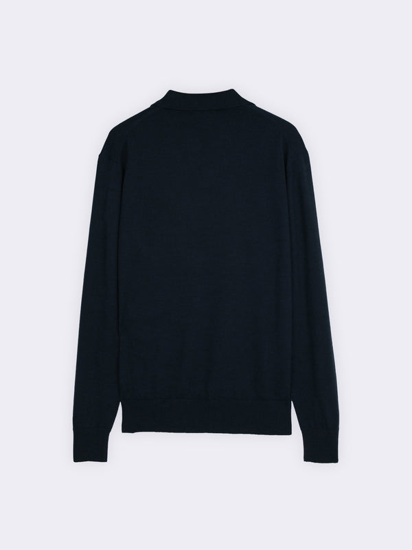 Buttonless polo shirt in extra-fine Merino wool