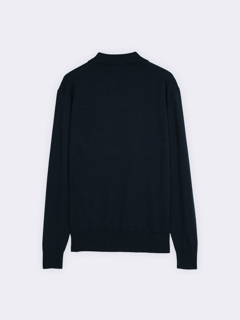 Buttonless polo shirt in extra-fine Merino wool