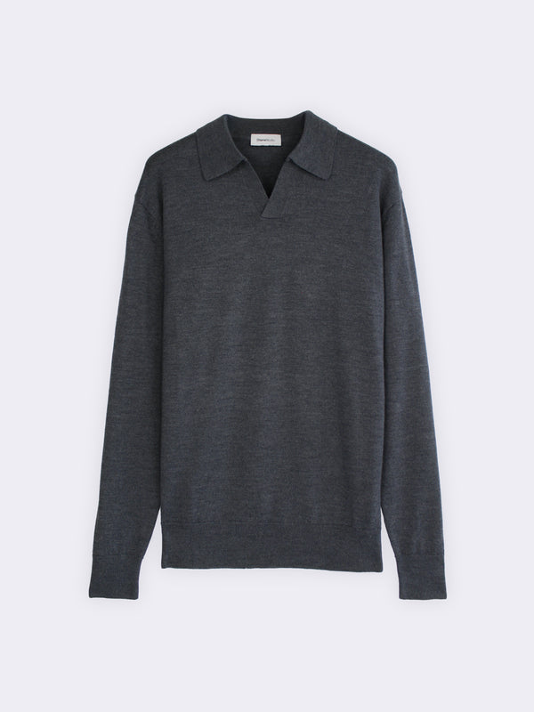 Buttonless polo shirt in extra-fine Merino wool