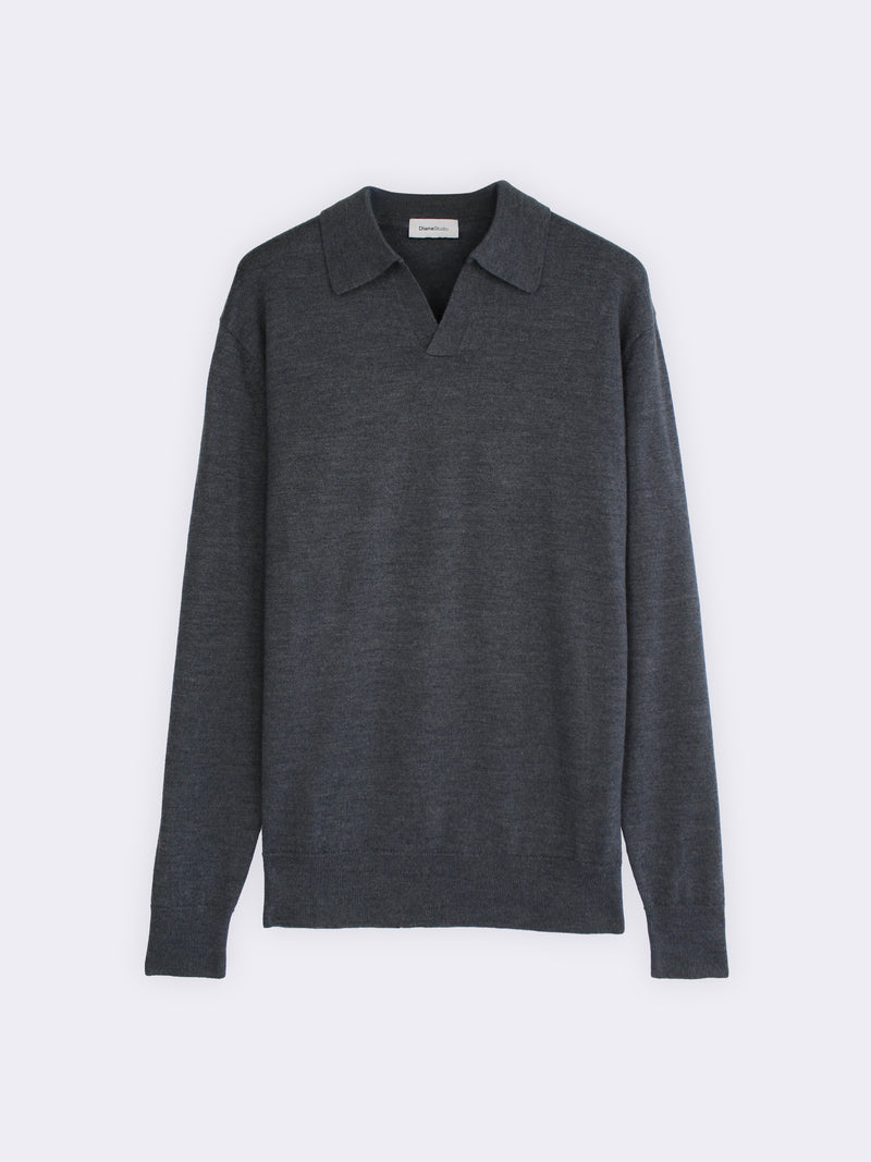 Buttonless polo shirt in extra-fine Merino wool