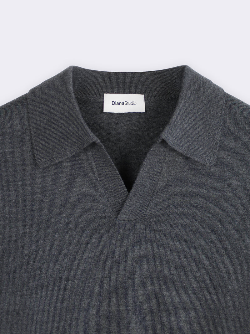 Buttonless polo shirt in extra-fine Merino wool