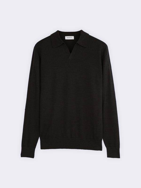 Buttonless polo shirt in extra-fine Merino wool