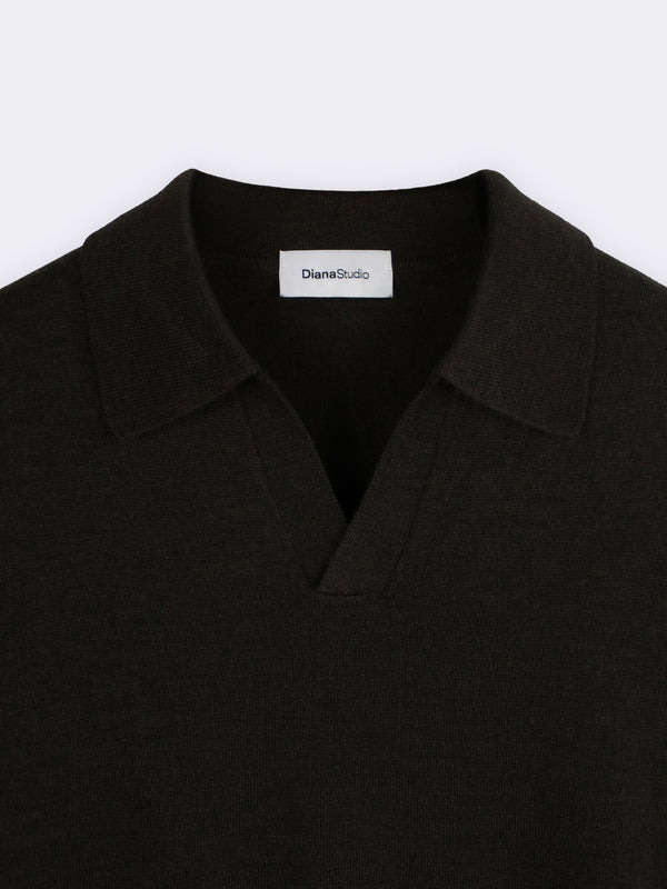 Buttonless polo shirt in extra-fine Merino wool