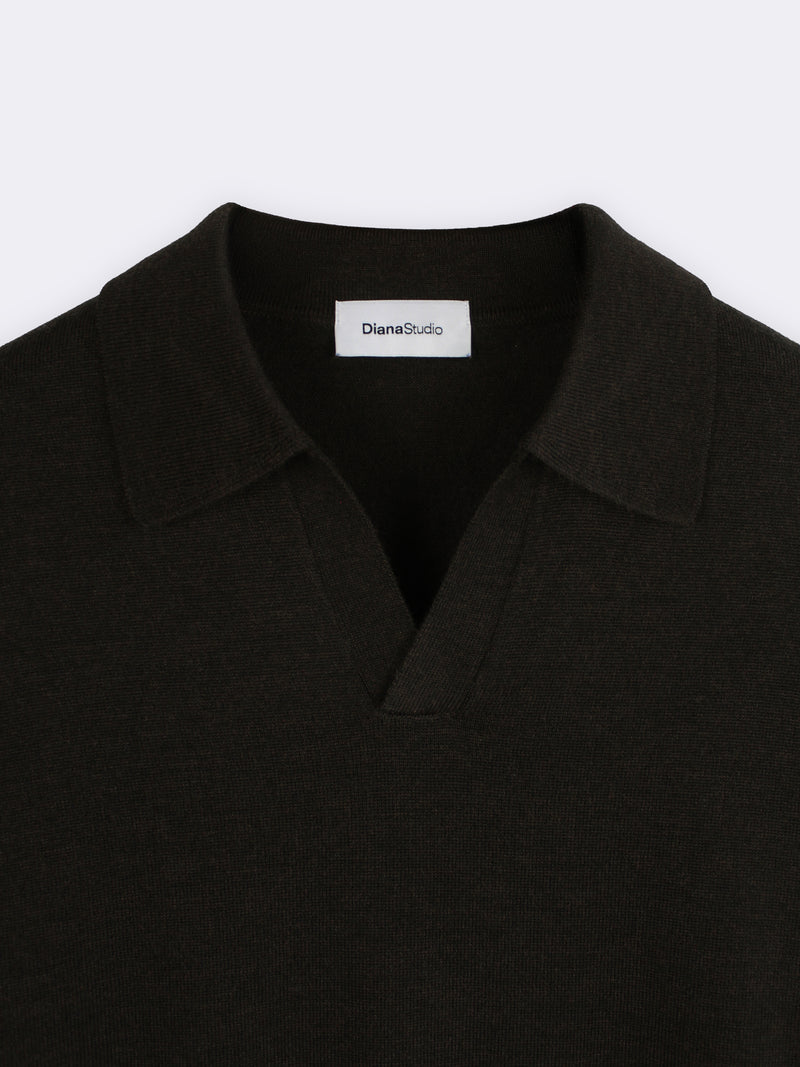 Buttonless polo shirt in extra-fine Merino wool