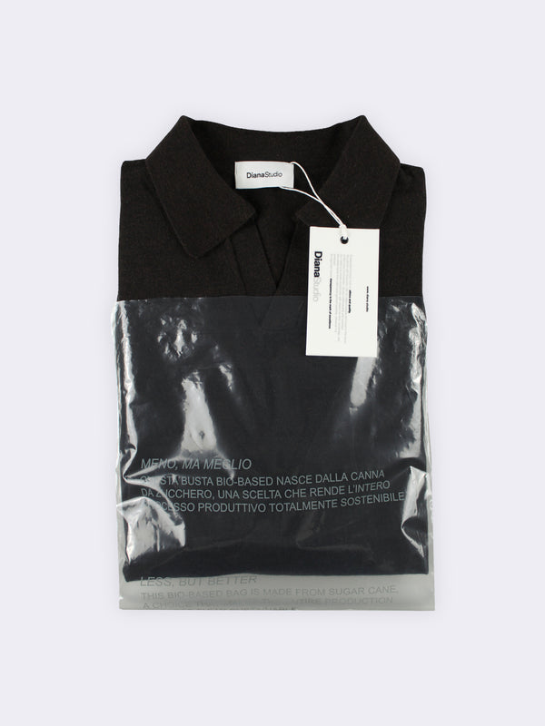Buttonless polo shirt in extra-fine Merino wool