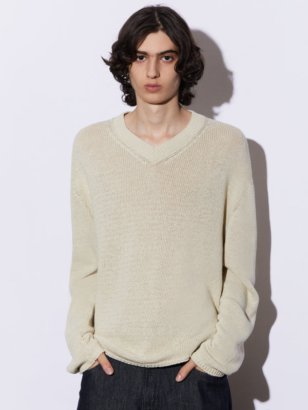 Oversized Baumwollpullover mit V-Ausschnitt