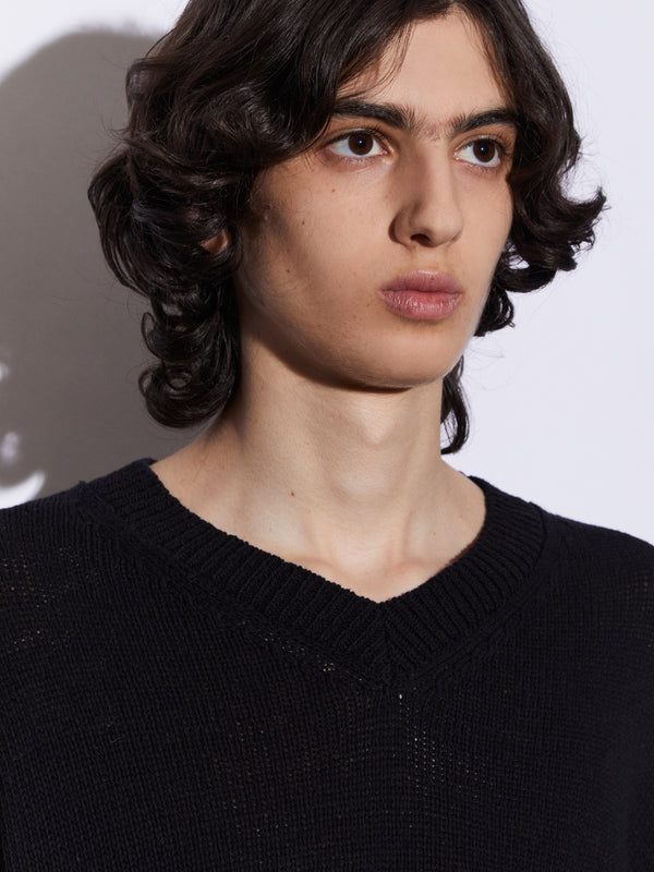 Oversized Baumwollpullover mit V-Ausschnitt