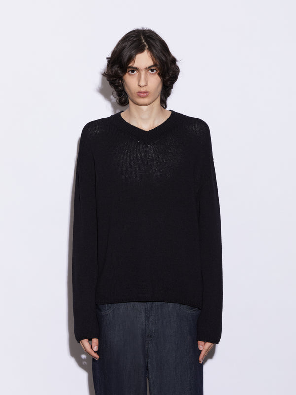 Oversized Baumwollpullover mit V-Ausschnitt
