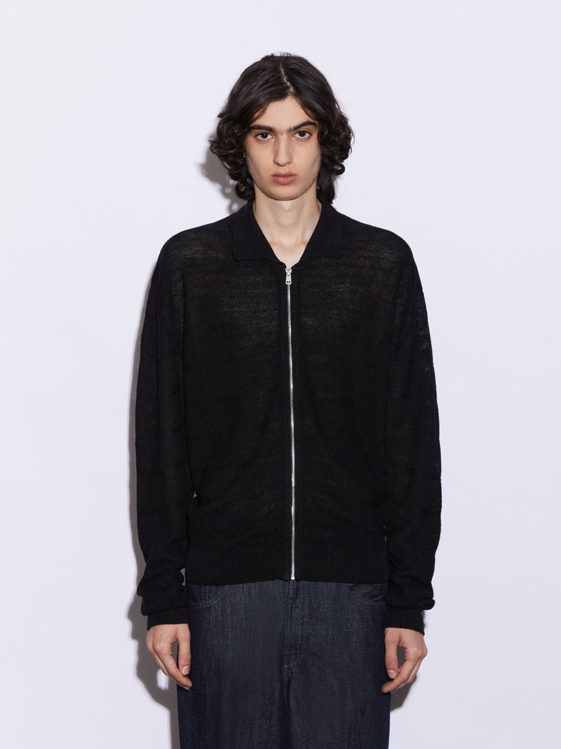 Giacca zip in Lino in punto chicco di riso
