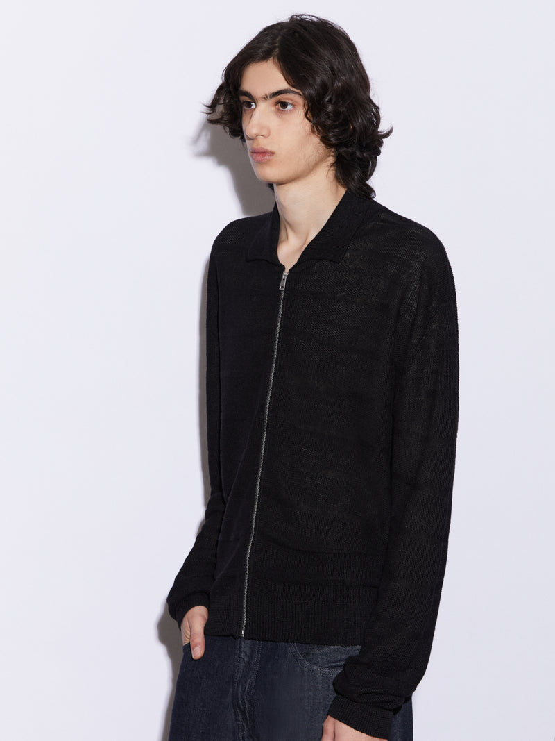 Giacca zip in Lino in punto chicco di riso