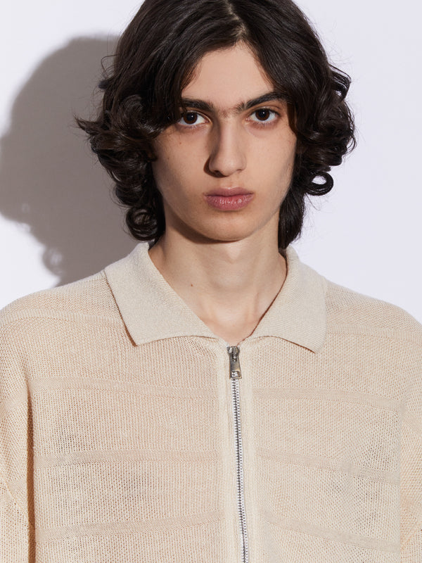 Cardigan zip in Lino in punto chicco di riso