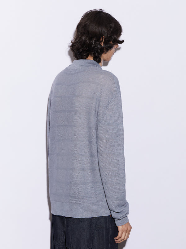 Cardigan zip in Lino in punto chicco di riso