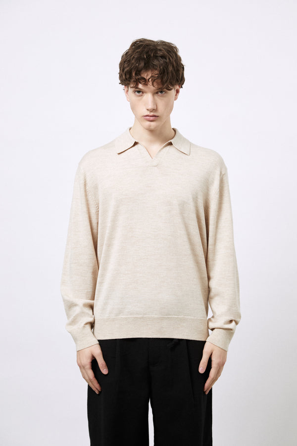 Buttonless polo shirt in extra-fine Merino wool