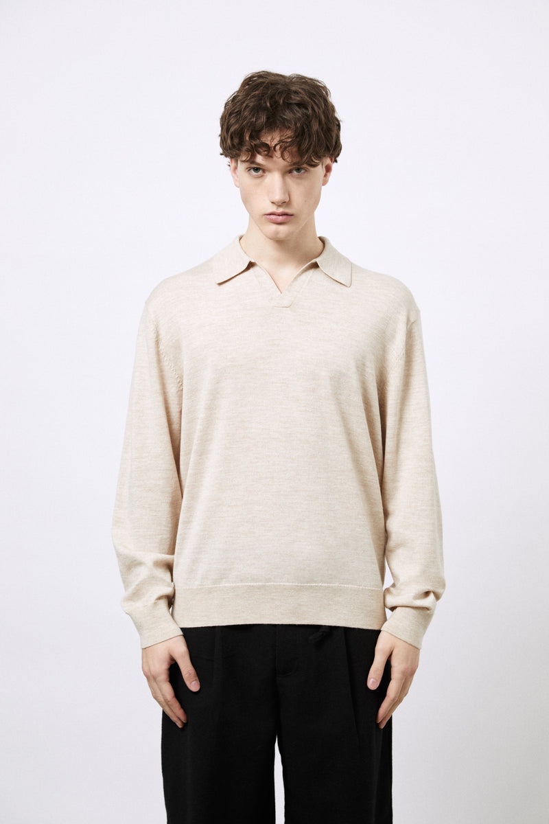 Buttonless polo shirt in extra-fine Merino wool