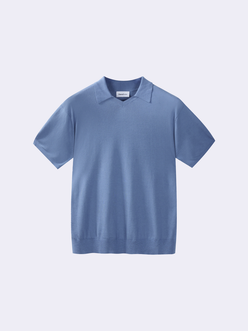 Polo con scollo a V in Cotone e Seta