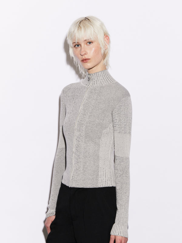 Maglia full zip in Lana e Cotone