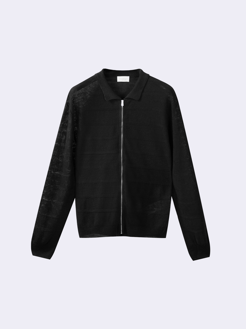 Giacca zip in Lino in punto chicco di riso