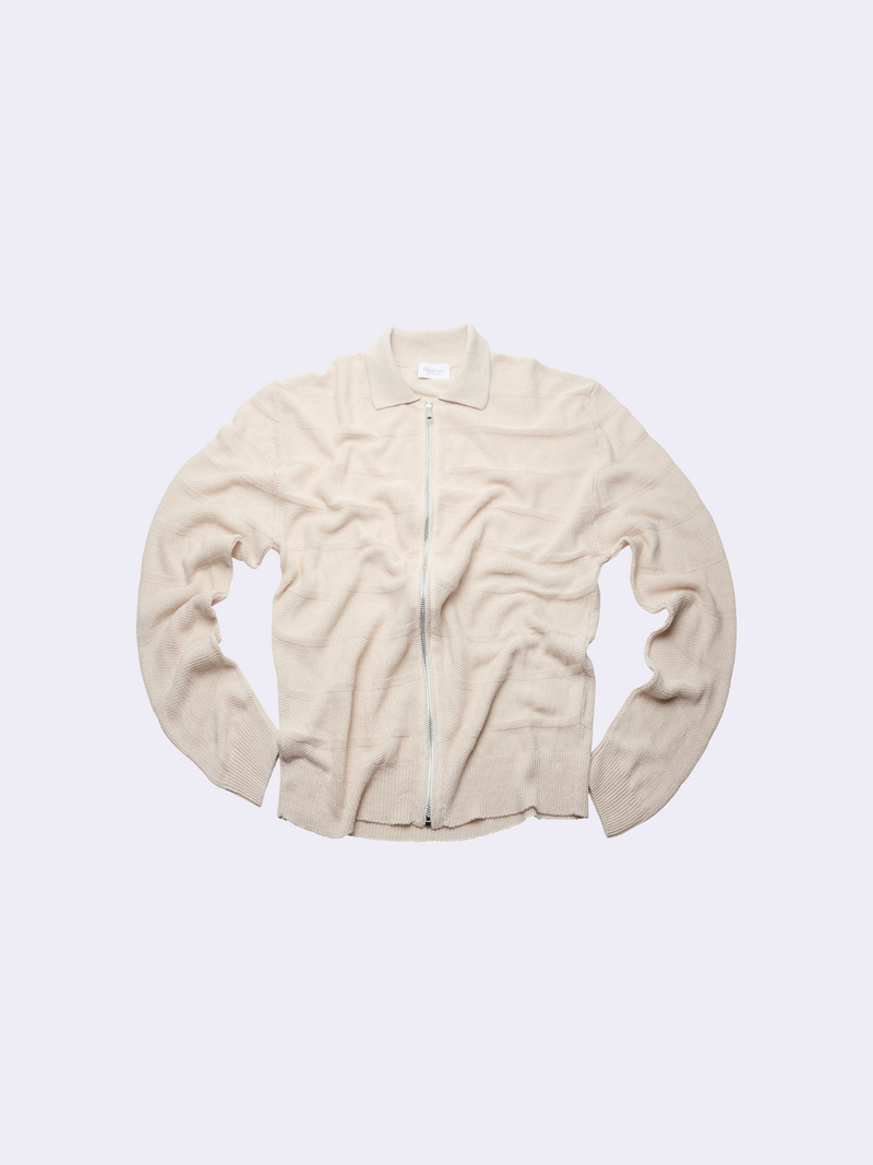 Giacca zip in Lino in punto chicco di riso