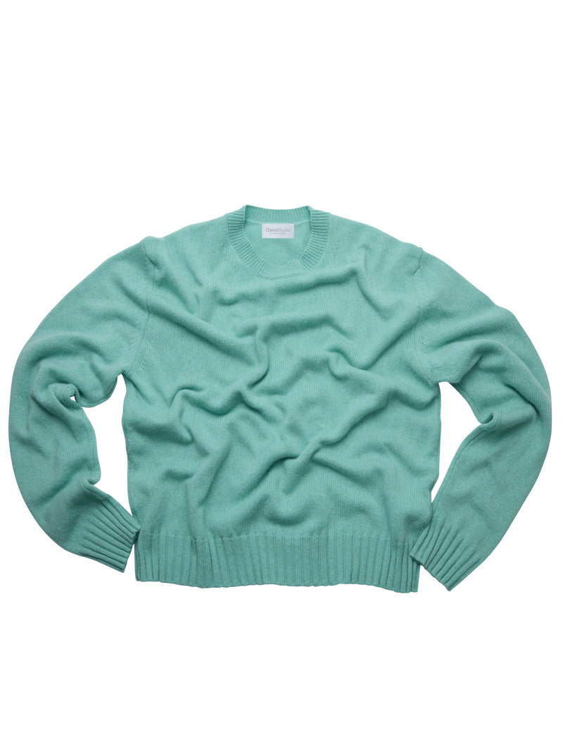 Girocollo Cropped in 100% Cashmere rigenerato Verde Acqua
